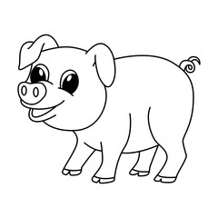 Obraz na płótnie Canvas Cute pig cartoon coloring page illustration vector. For kids coloring book.