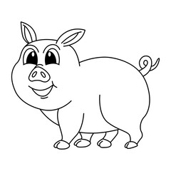 Cute pig cartoon coloring page illustration vector. For kids coloring book.