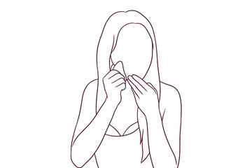 beautiful woman take care of his face. beauty concept. hand drawn style vector illustration