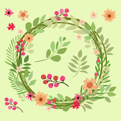 vector illustration of bouquet with leaf and flower in cute cartoon style
