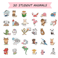 cute cartoon student animal holding pencil and paper, back to school