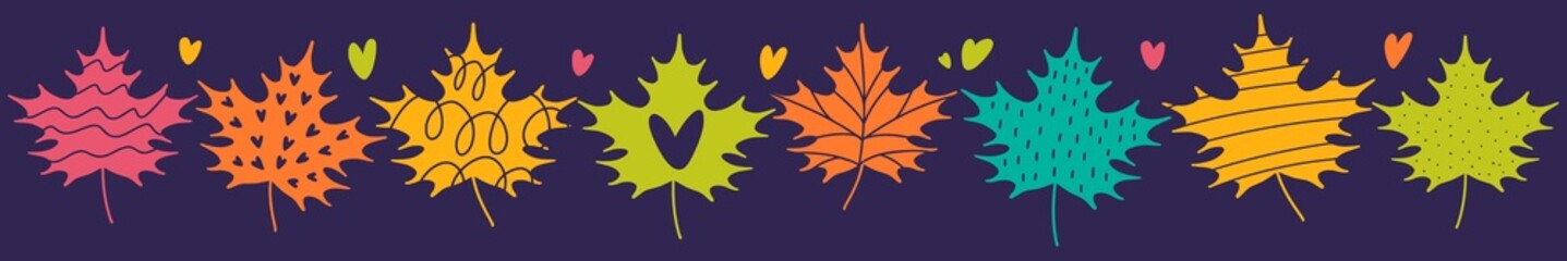 A set of silhouettes of autumn leaves, hand-drawn