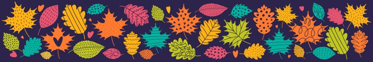 A set of silhouettes of autumn leaves, hand-drawn