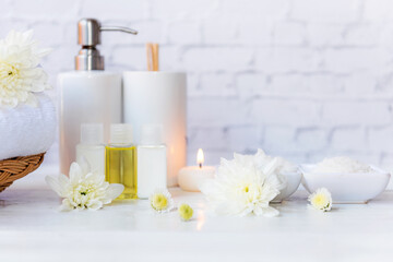 Soft and select focus.  Spa beauty massage health wellness. Spa Thai therapy treatment aromatherapy for body woman with white flower nature candle for relax and healthy care