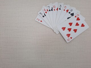 Deck of playing card. Set of 52 cards in a deck.