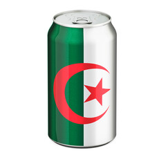 Algerian flag painted on the drink metallic can. 3D rendering