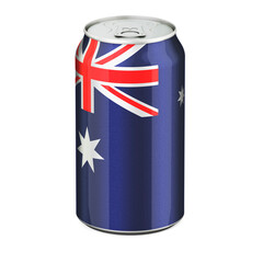 Australian flag painted on the drink metallic can. 3D rendering