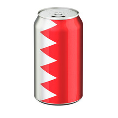 Bahraini flag painted on the drink metallic can. 3D rendering