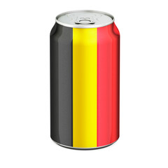 Belgian flag painted on the drink metallic can. 3D rendering