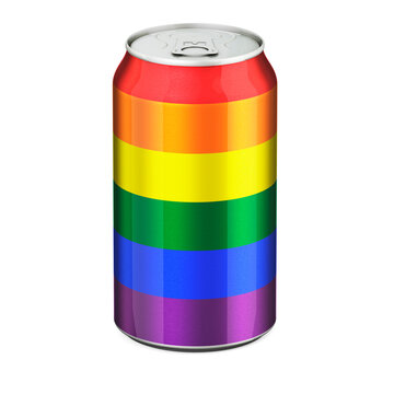 LGBT flag painted on the drink metallic can. 3D rendering