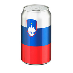 Slovenian flag painted on the drink metallic can. 3D rendering