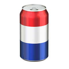 The Netherlands flag painted on the drink metallic can. 3D rendering
