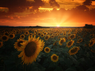 sunflower field at sunset