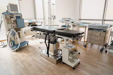 Interior of operation room with different medical equipment ready for surgery