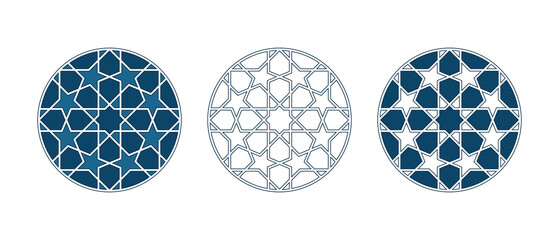 Set of Islamic traditional rosettes for greetings cards decoration and design isolated on white backgrounds. Vector illustration.