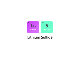Li2S Lithium Sulfide molecule. Simple molecular formula consisting of  Lithium, Sulfur, elements. Chemical compound simplified structure.