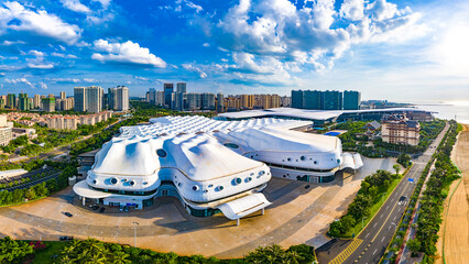 Aerial View of Haikou City Western Coast, with Hainan International Convention And Exhibition...