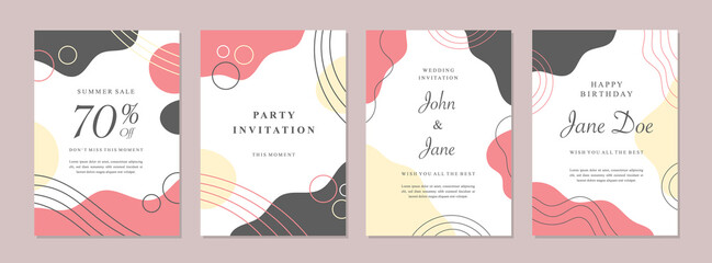 Set of Abstract Creative Invitation or Greeting Card Templates for Wedding and Engagement Day