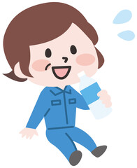 熱中症予防に水を飲む作業員