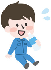 熱中症予防に水を飲む作業員