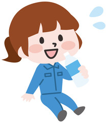 熱中症予防に水を飲む作業員