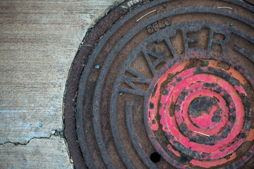 metal water street cover with textured pattern around it