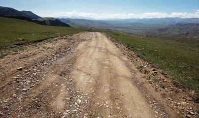 Long road to the pass in Kyrgyzstan