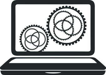 Laptop and gears icon, cogwheel icon vector