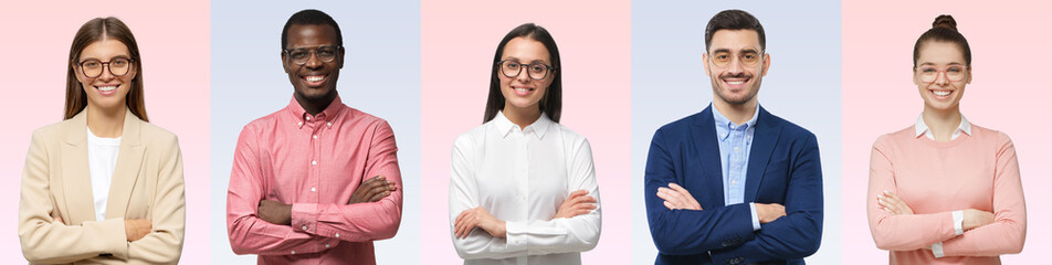 Business team of diverse executive people standing with crossed arms