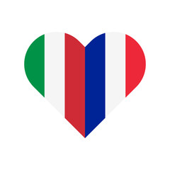 heart shape icon of italian and french flags. vector illustration isolated on white background