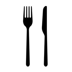 Fork and knife. Flat icon. Black silhouette of kitchen appliances. Canteen, restaurant, cafe icon. Icon vector for web, computer and mobile app