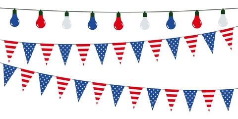 3D Garlands of USA on a white background