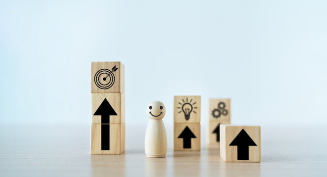 Businessperson or expertise skill development. Working, learning and strategy planning idea improvement for business growth and achievement. Leadership and entreprenuer concept.