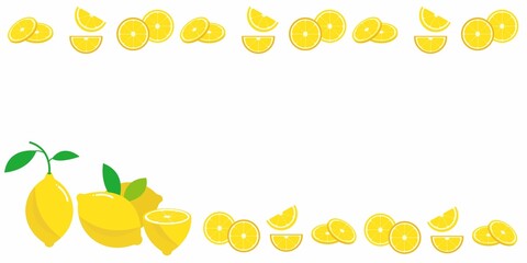 Fresh lemon fruits decoration background. Yellow lemon illustration banner. Vector illustration.