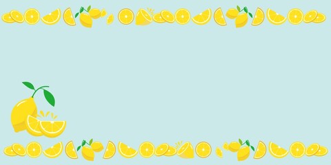Fresh lemon fruits decoration background. Yellow lemon illustration banner. Vector illustration.