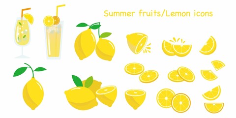 Set of Lemon fruits icons. Lemon icon collection. Summer fruits icon collection for Logo and graphic design. Vector illustration.