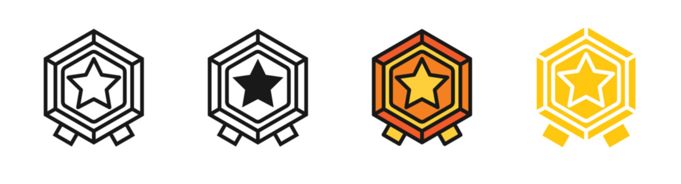 Polygon medal star icon design vector collection set. Victory winner award symbol illustration.