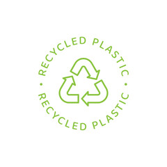 100% recycled plastic label. Eco friendly packaging vector symbol.