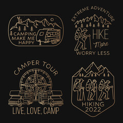 Fototapeta premium Set of camping badges, patches. Camping quote. Vector illustration. Concept for shirt or logo, print, stamp or tee.