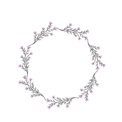 Floral hand drawn wreath with flowers, leaves and quote about nature.