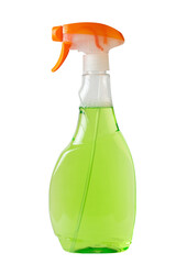 Bottle cleaning agent for glass and mirrors. Spray bottle of window cleaner. Isolated on white background.