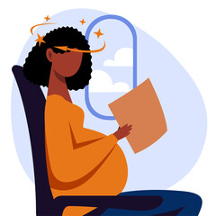 A vector image of a black pregnant woman in the transport with motion sickness and dizziness. A color image for a travel poster, flyer or article. - 514740105