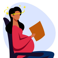 A vector image of a pregnant woman in the transport with motion sickness and dizziness. A color image for a travel poster, flyer or article. - obrazy, fototapety, plakaty
