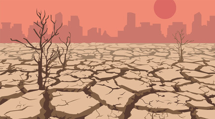 Natural Disasters. The ground is cracked by the drought and the sun is hot.