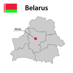 Map with city boundaries and the flag of Belarus.