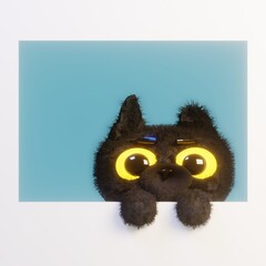 black toy plush dog head in the window with paws - 3d render illustration