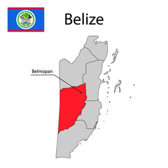 Map with city boundaries and the flag of Belize.