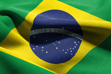 3D illustration closeup flag of Brazil