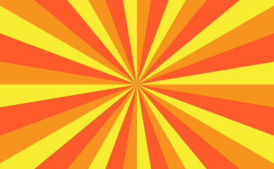 70s Vintage bright summer orange yellow colors ray retro radial sunburst background. Template for presentation, social media, creative studio, website landing page.