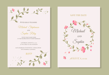 Wedding invitation in watercolour style for wedding in rustic style